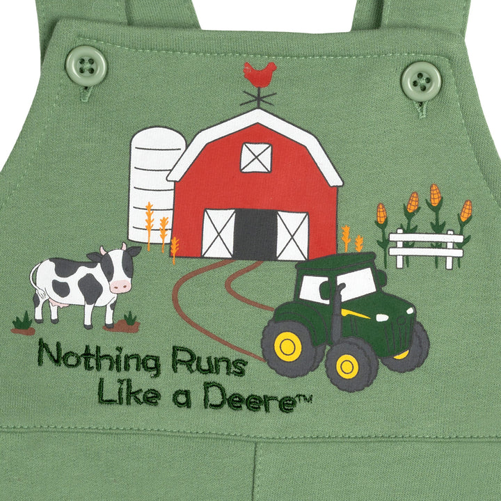 John Deere Boys' 2-Piece Shortall and T-Shirt Set Sage Green Cream