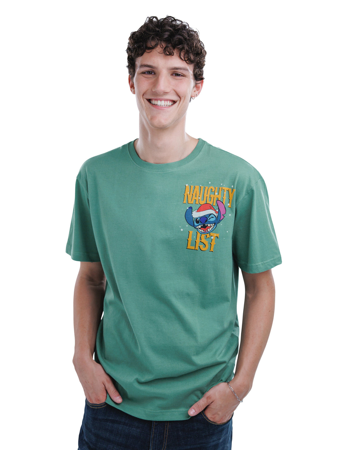 Lilo & Stitch Men's Holiday Short Sleeve T-Shirt Pine Green