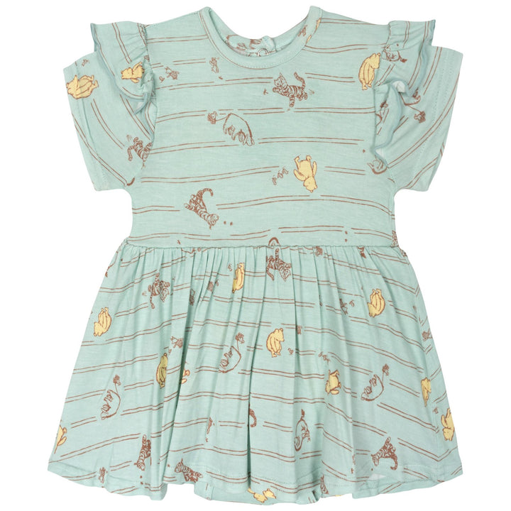 Disney Winnie the Pooh Baby Girls' Viscose Flutter Sleeve Bodysuit Dress Blue