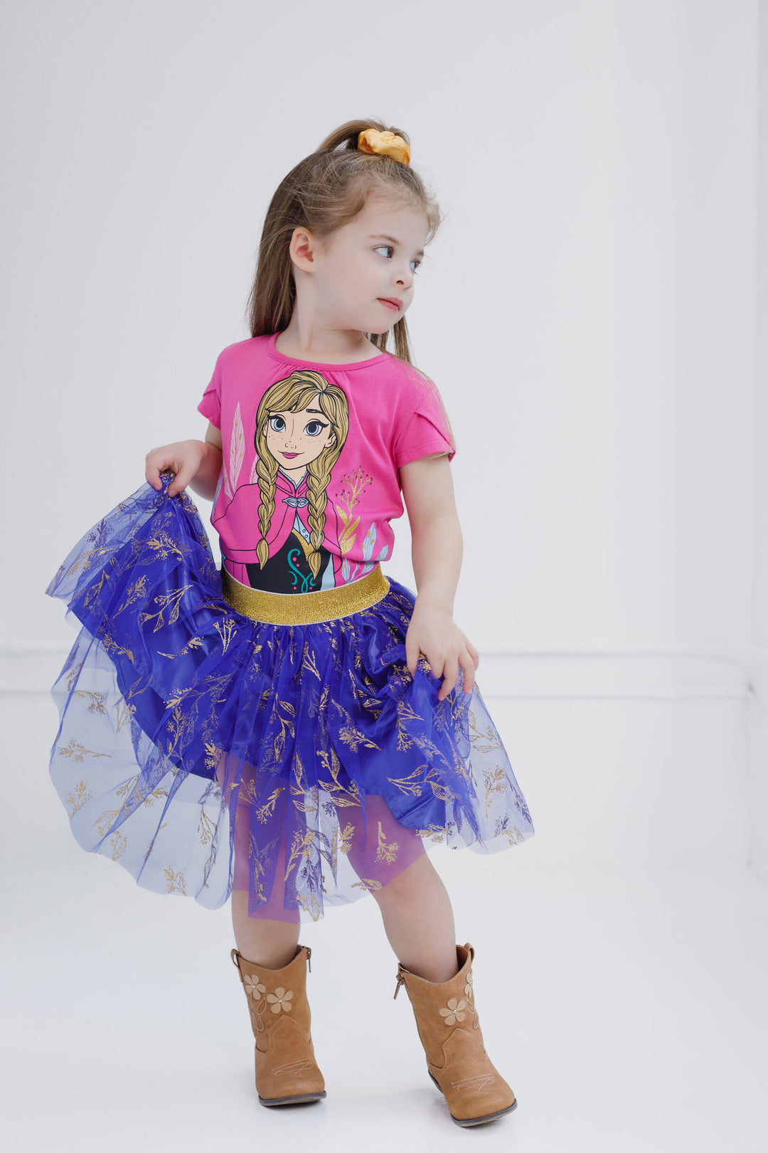 Frozen Girls' T-Shirt and Tutu Skirt Set with Scrunchie Pink Anna