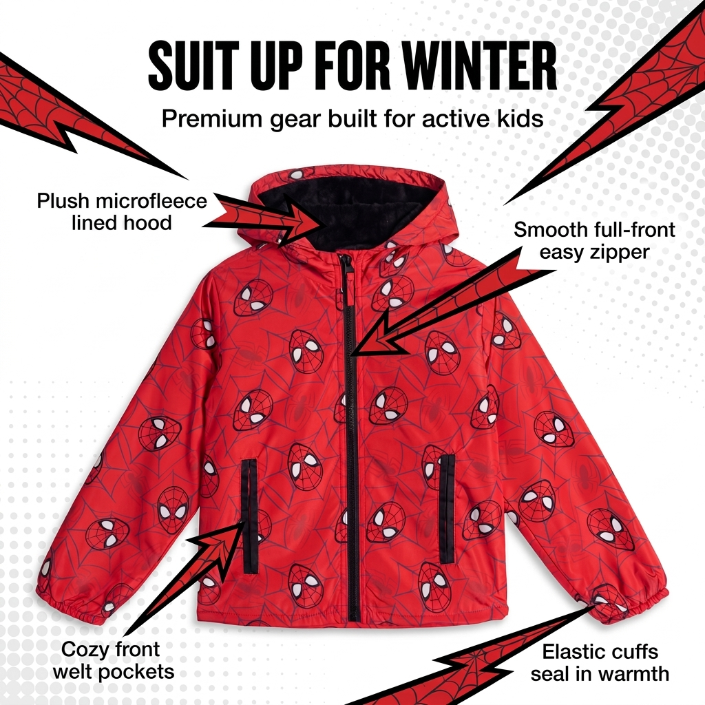 Marvel Spider-Man Boys' Zip-Up Hooded Jacket Red Black
