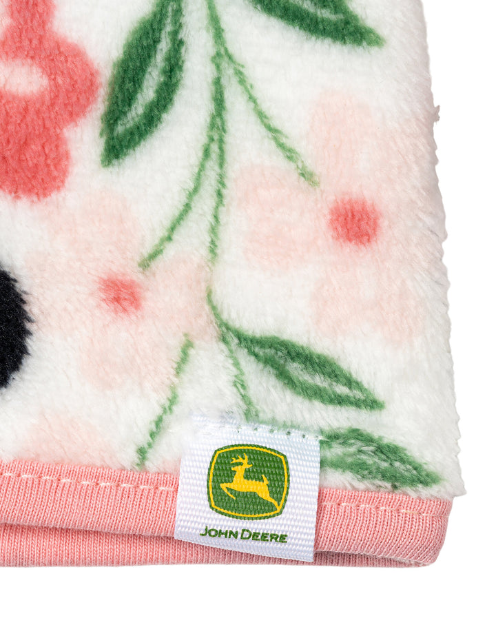 John Deere Girls' Fleece Quarter-Zip Sweatshirt Floral Tractor Print