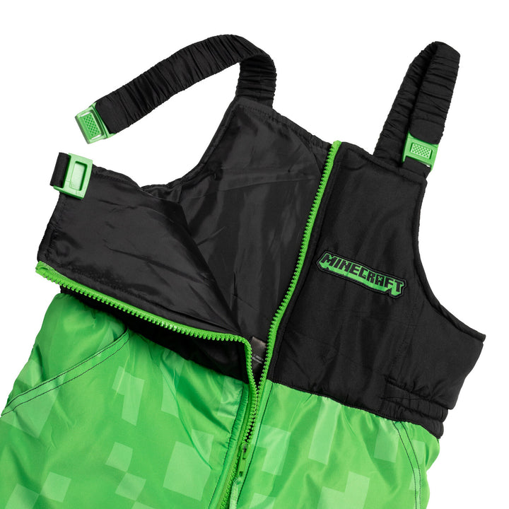 Minecraft Creeper Boys' 2-Piece Hooded Puffer Jacket and Snow Bib Set Green