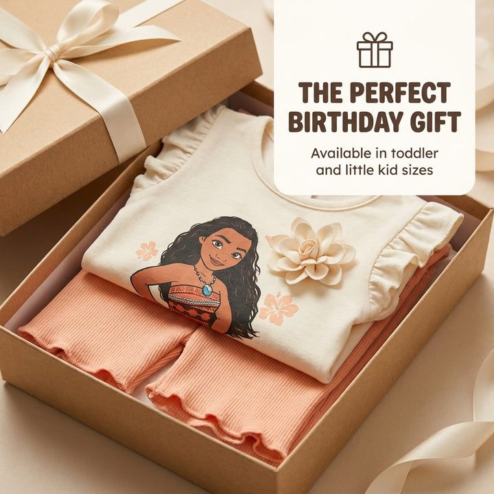 Moana Girls' 2-Piece T-Shirt and Leggings Set Ivory Rib Peach