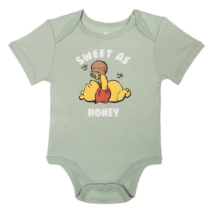 Disney Winnie the Pooh Baby 3-Pack Short Sleeve Bodysuits Green Yellow