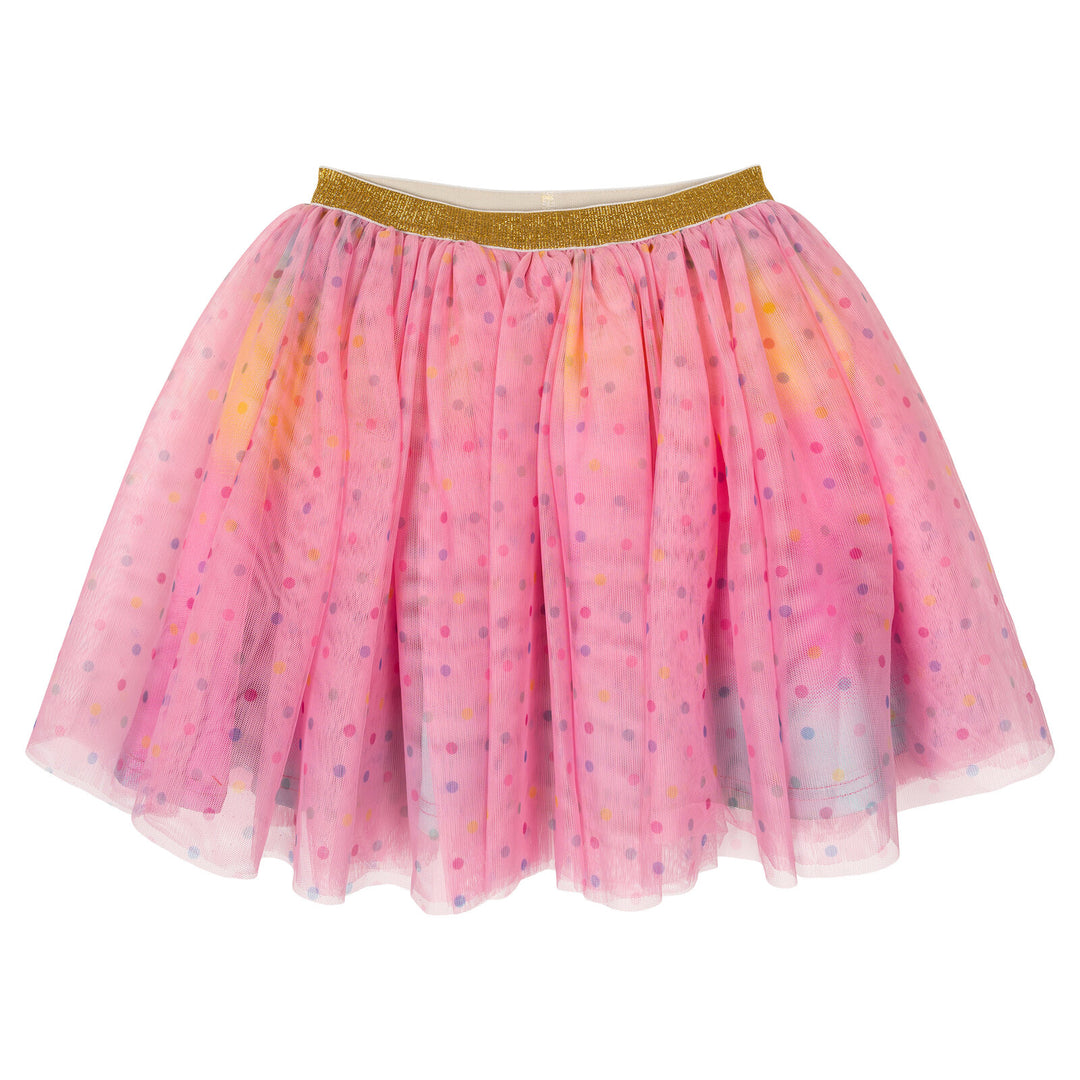 Gabby's Dollhouse Girls' T-Shirt and Tutu Skirt Set with Scrunchie Tusk Rainbow Polka