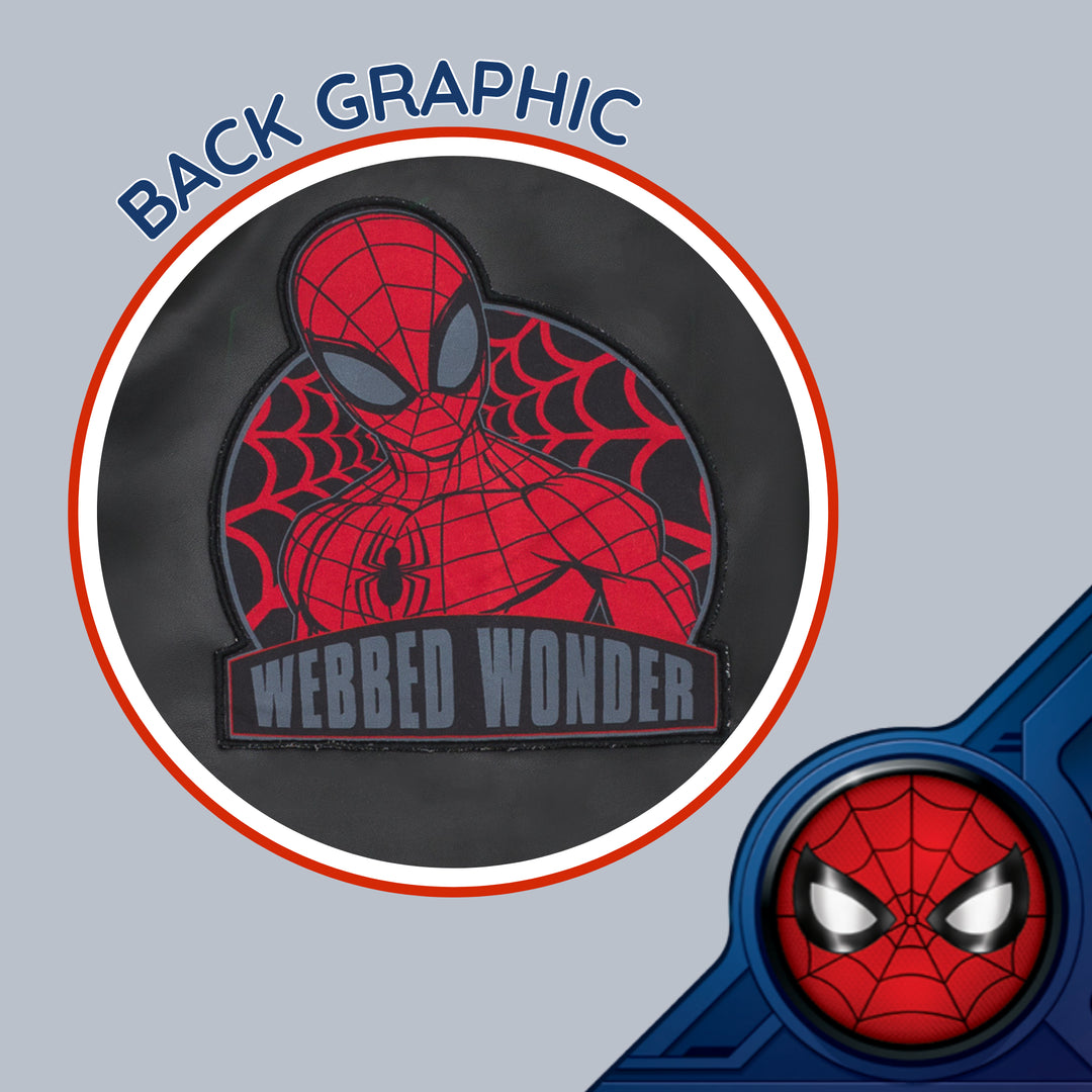 Marvel Spider-Man Boys' Zip-Up Leather Jacket Black Red
