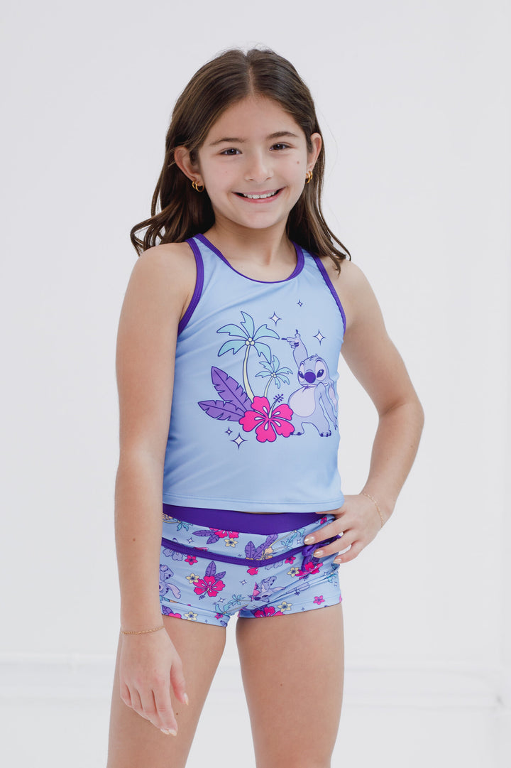 Lilo & Stitch Girls' Swimwear 2-Piece Tankini and Swim Shorts Set Angel Sky Blue