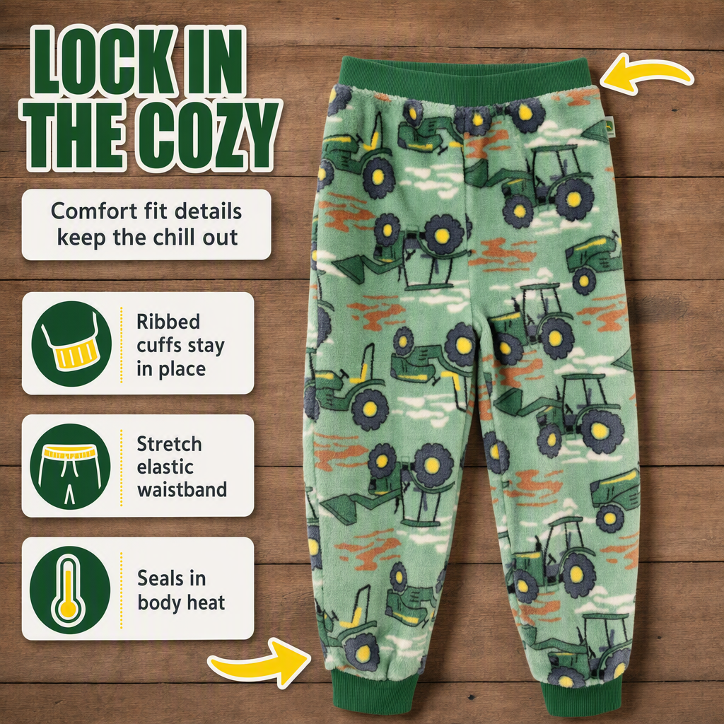 John Deere Boys' 2-Piece Fleece Sweatshirt and Pants Set Green Camo Tractors