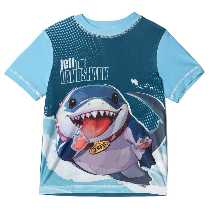 Marvel Rivals Jeff Boys' 2-Piece Rash Guard and Swim Trunks Set Landshark Navy