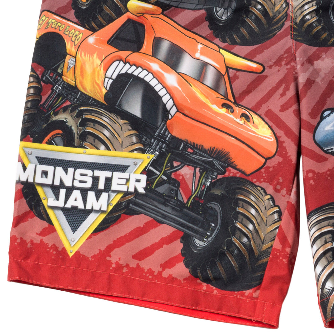 Monster Jam Boys' Swim Trunks with Mesh Lining Charcoal Red