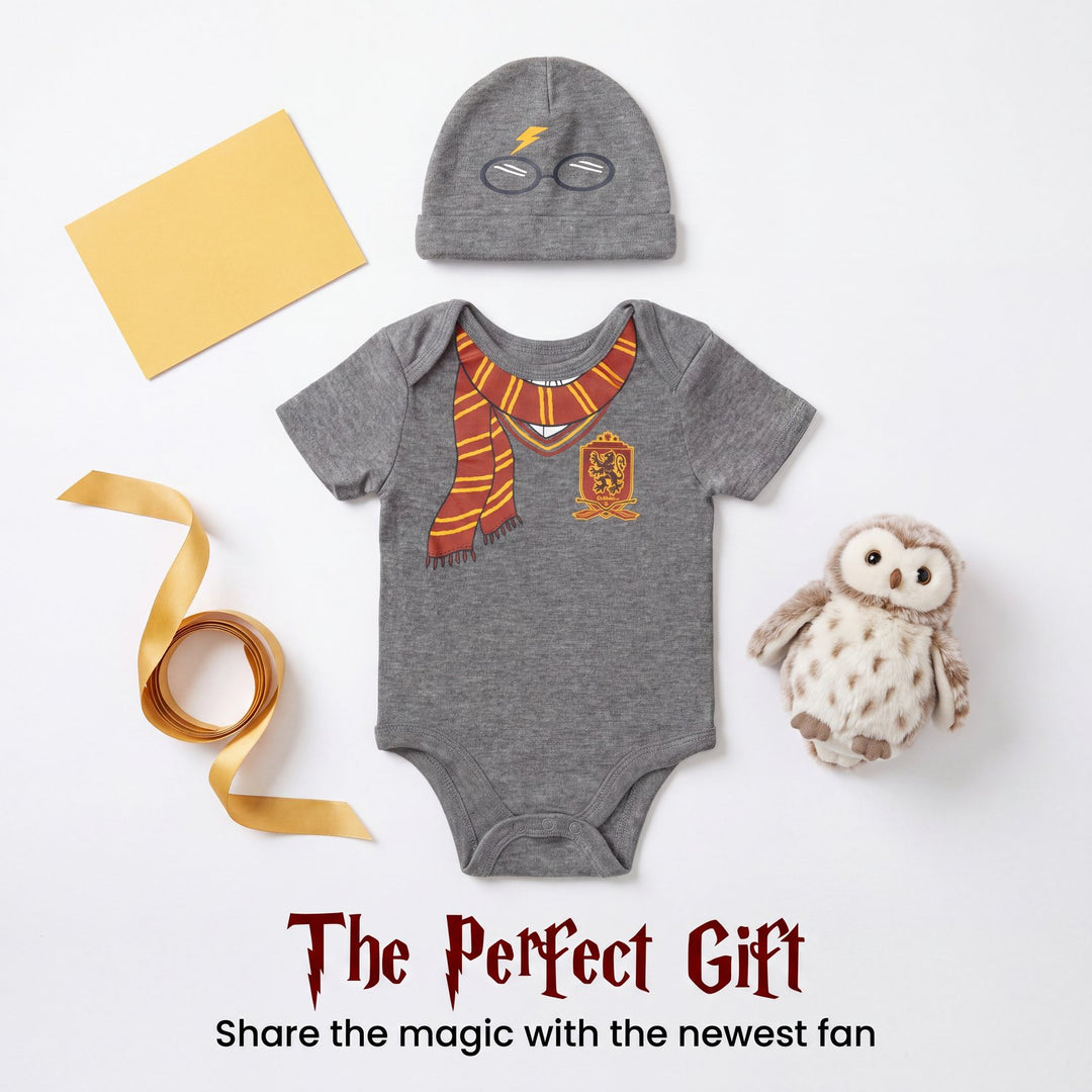 Harry Potter Baby 2-Piece Cosplay Bodysuit and Hat Set Grey