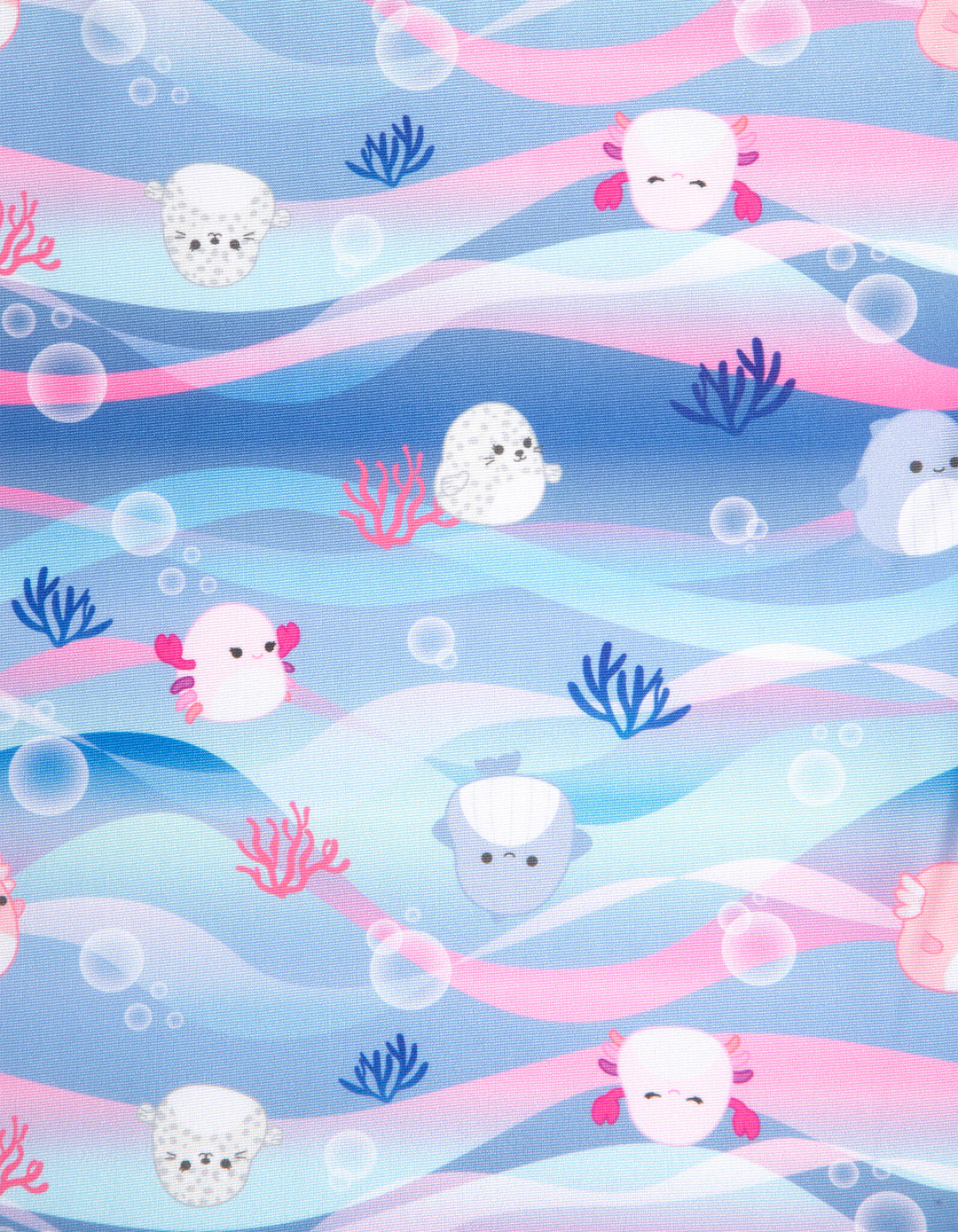 Squishmallows Girls' One Piece Swimwear Aqua Blue Pink Wave