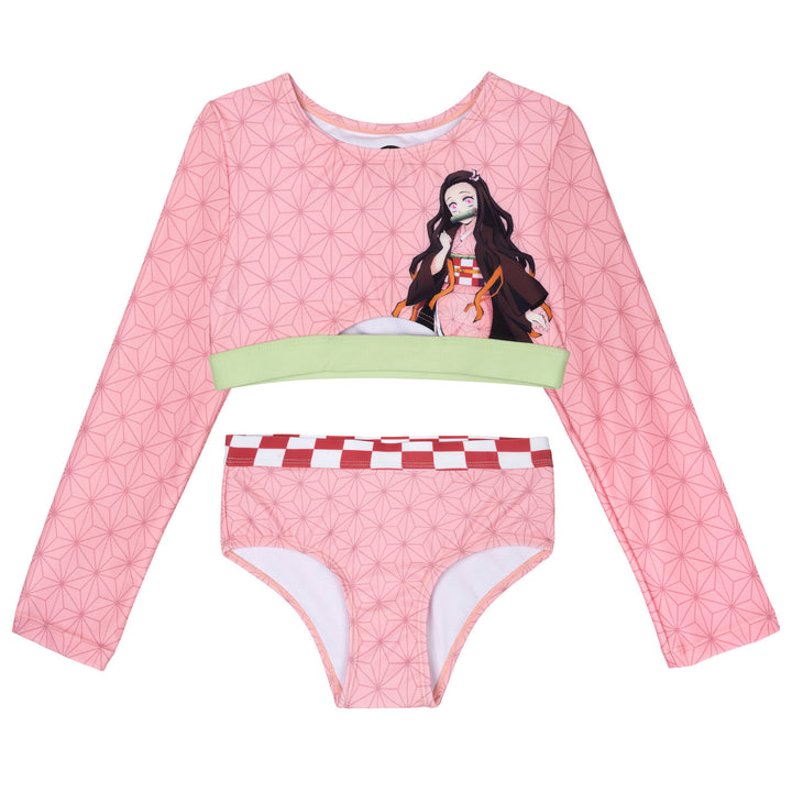 Demon Slayer Nezuko Girls' 2-Piece Long Sleeve Swimwear Set Pink