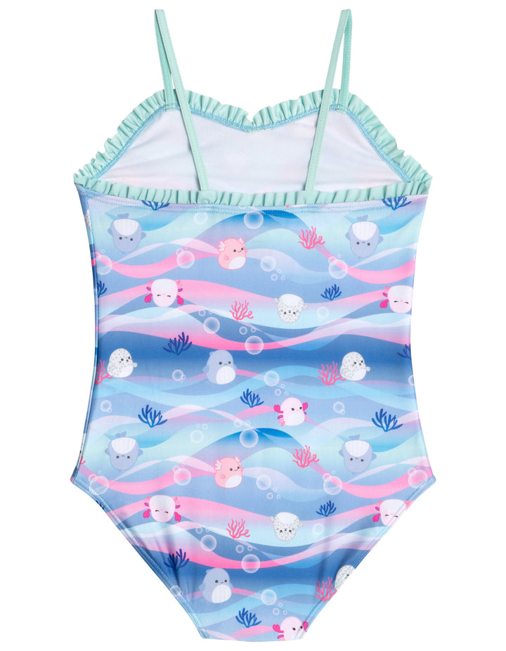 Squishmallows Girls' One Piece Swimwear Aqua Blue Pink Wave