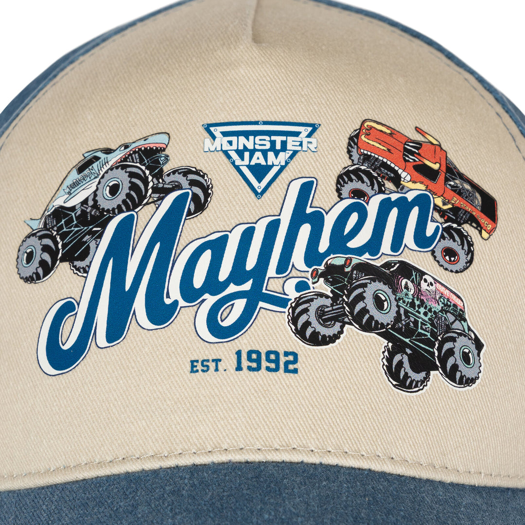 Monster Jam Adult Men or Women Adjustable Strapback Baseball Cap Blue Beige