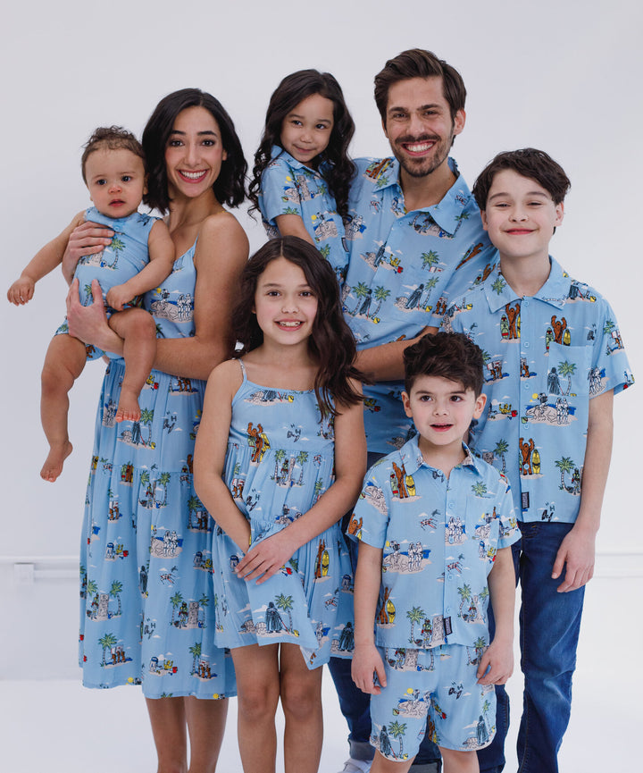Star Wars Men's Hawaiian Shirt, Dress, Short Set and Romper Vader Boba Blue