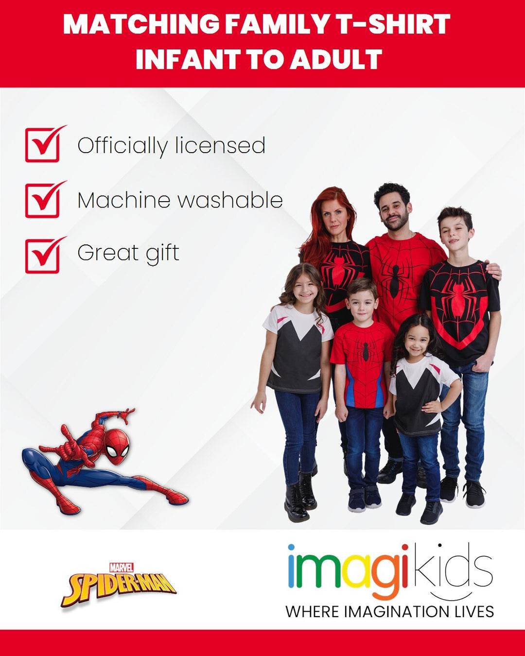Marvel Matching Family Cosplay Short Sleeve T-Shirt Red Blue Spider Man