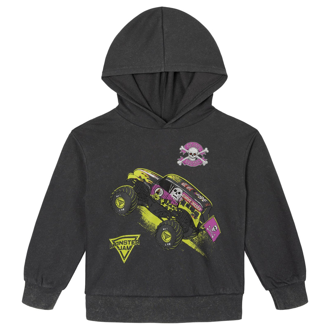 Monster Jam Boys' Fleece 2-Piece Hoodie and Pants Set Black Grave Digger