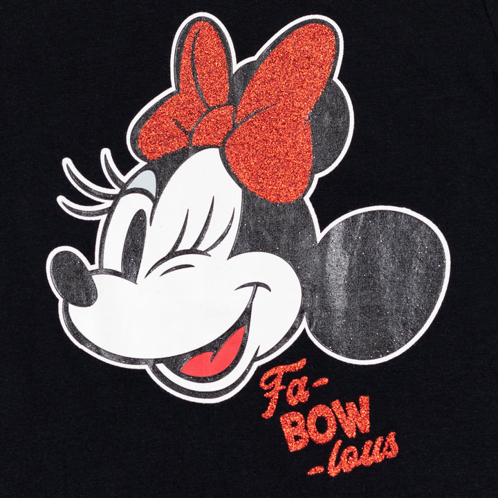 Minnie Mouse Girls' 2-Pack Glitter Tees Black White Polka Dot