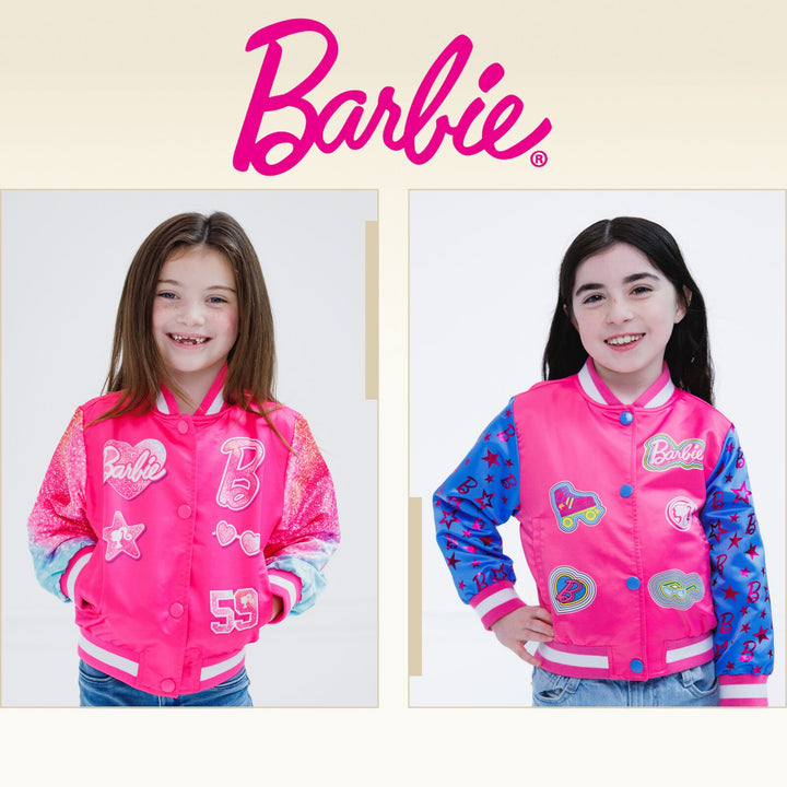 Barbie Girls' Varsity Bomber Jacket Pink Blue Foil