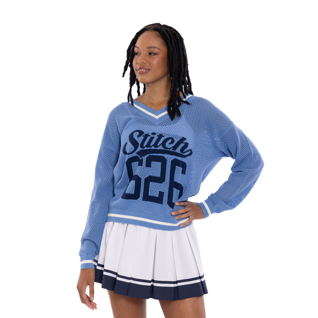Lilo & Stitch Women's V-Neck Knit Sweater Light Blue