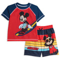 Disney Mickey Mouse Boys' 2-Piece Rash Guard and Swim Trunks Set Red Multi