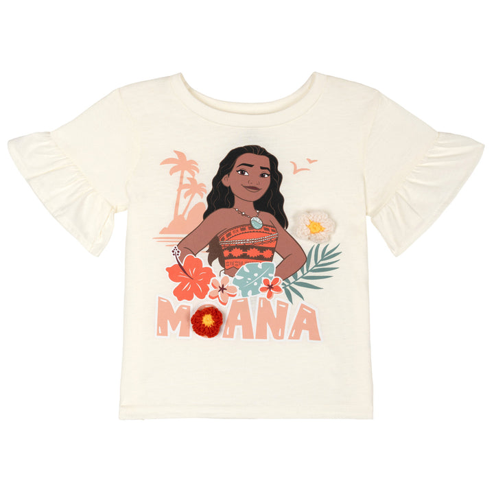 Moana Girls' 2-Piece T-Shirt and Leggings Set Peach Ribbed