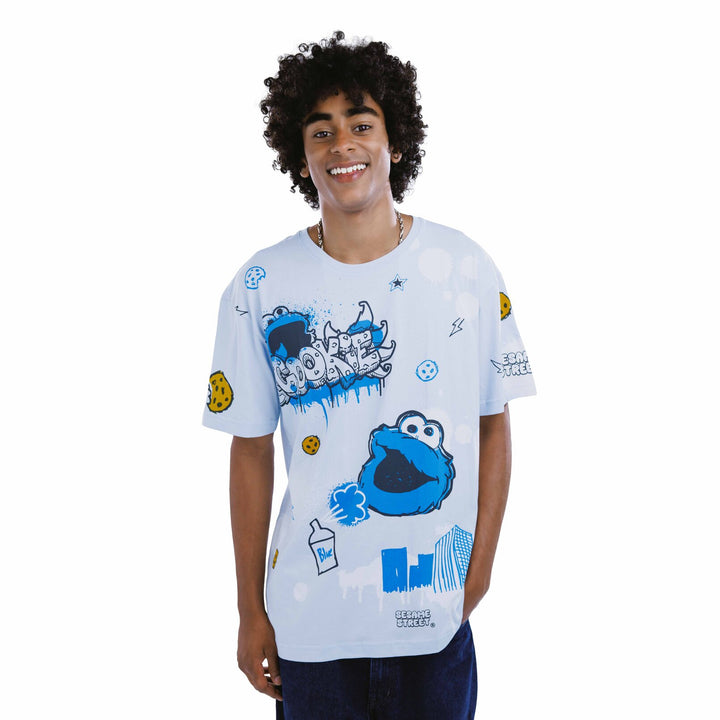 Sesame Street Cookie Monster Men's Crewneck Short Sleeve T-Shirt Blue