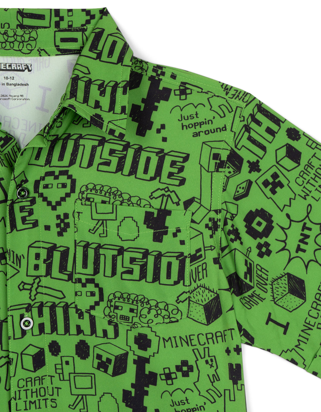 Minecraft Creeper Boys' Swimwear Camp Shirt and Swim Trunks Set Green Black