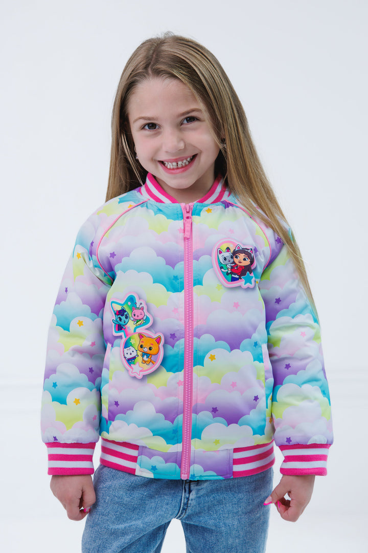 Gabby's Dollhouse Girls' Zip-Up Bomber Jacket Pink Gabby Pandy