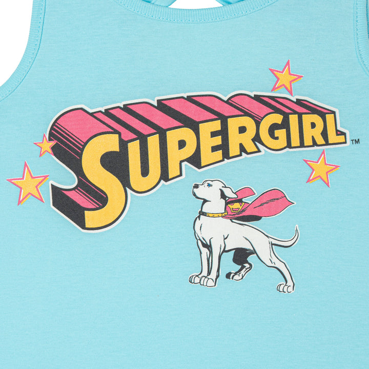 DC Comics Justice League Supergirl Girls' Athletic Tank Top and Shorts Set Krypto Blue Pink