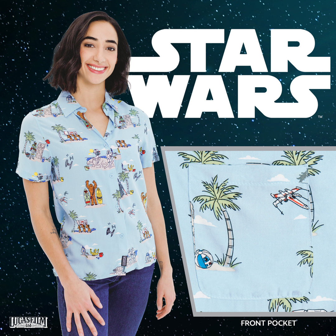 Star Wars Hawaiian Shirt, Dress, Short Set and Romper Boba Chewie Blue