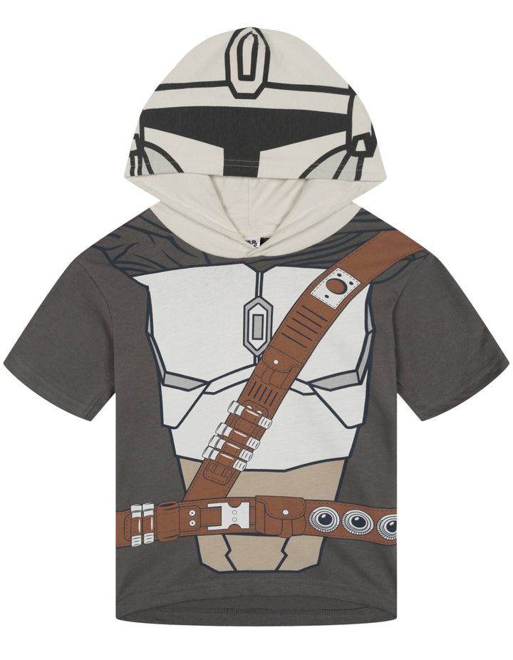 Star Wars The Mandalorian Boys' Cosplay Hooded T-Shirt Grey