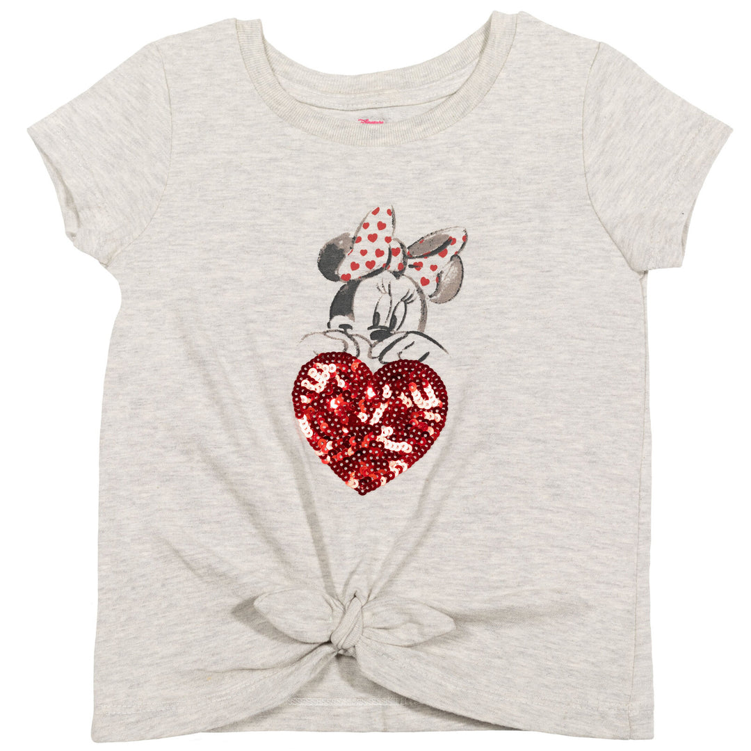 Minnie Mouse Girls' 2-Pack Glitter Tees Grey Oatmeal Mickey