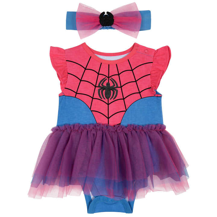 Marvel Spider-Man Baby Girls' Cosplay Tutu Bodysuit and Headband Set Pink Blue