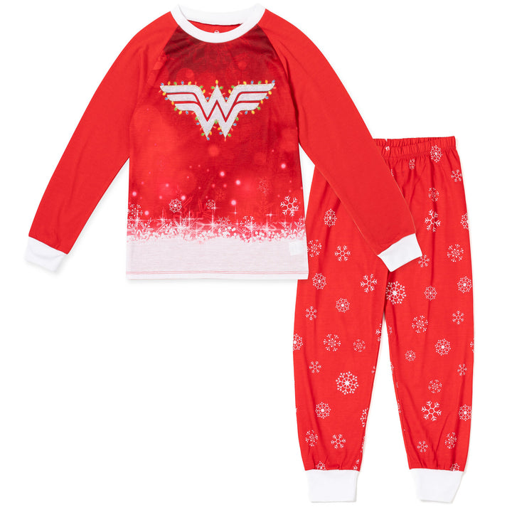DC Comics Justice League Wonder Woman Holiday 2-Piece Long Sleeve Pajama Set Red