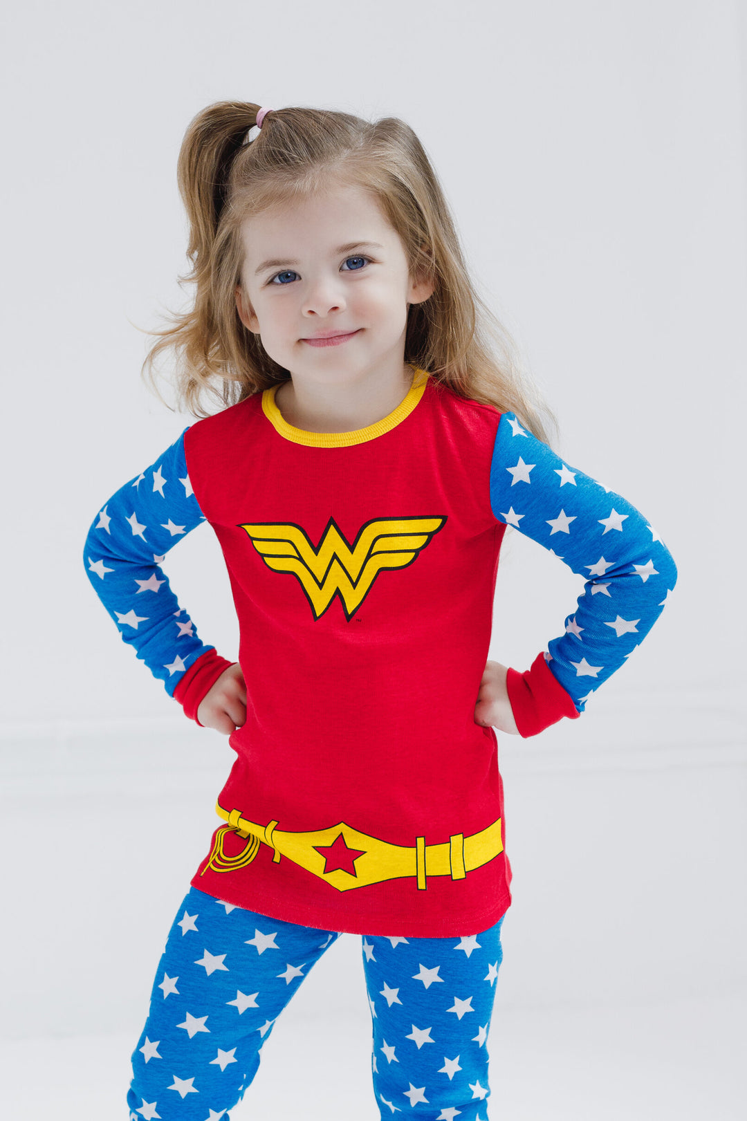 DC Comics Justice League Wonder Woman 2-Piece Long Sleeve Pajama Set Red Blue
