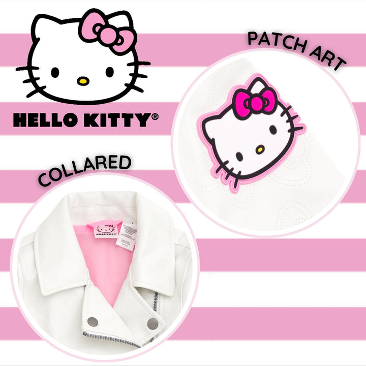 Hello Kitty Girls' Zip-Up Leather Jacket White
