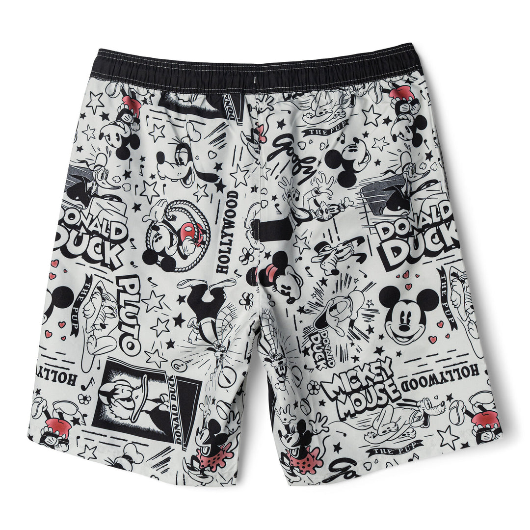 Disney Mickey Mouse & Friends Men's Swimwear Swim Trunks Light Grey Black Red
