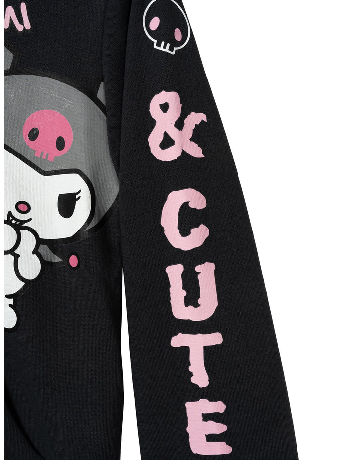 Hello Kitty Girls' Hooded Ears Fleece Zip-Up Hoodie Kuromi Charcoal Gray