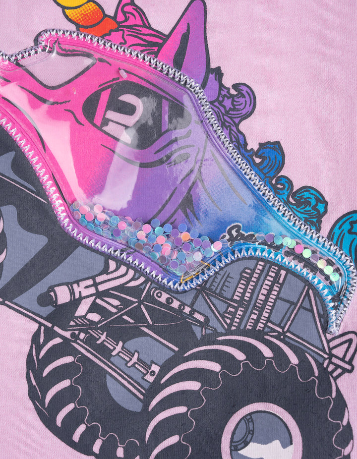 Monster Jam Sparkle Smash Girls' 3D Novelty Short Sleeve T-Shirt Rose