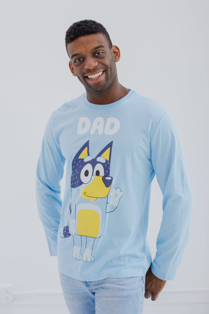 Bluey Bandit Dad Men's Cosplay Long Sleeve Tee Soft Blue
