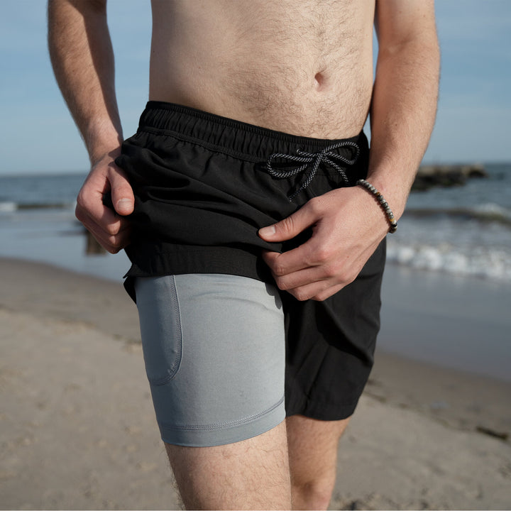 Dreamwave Men's 2-Pack Compression Liner Swim Trunks with Phone Pocket 7 inch Inseam Anti Chafing Black Olive Green
