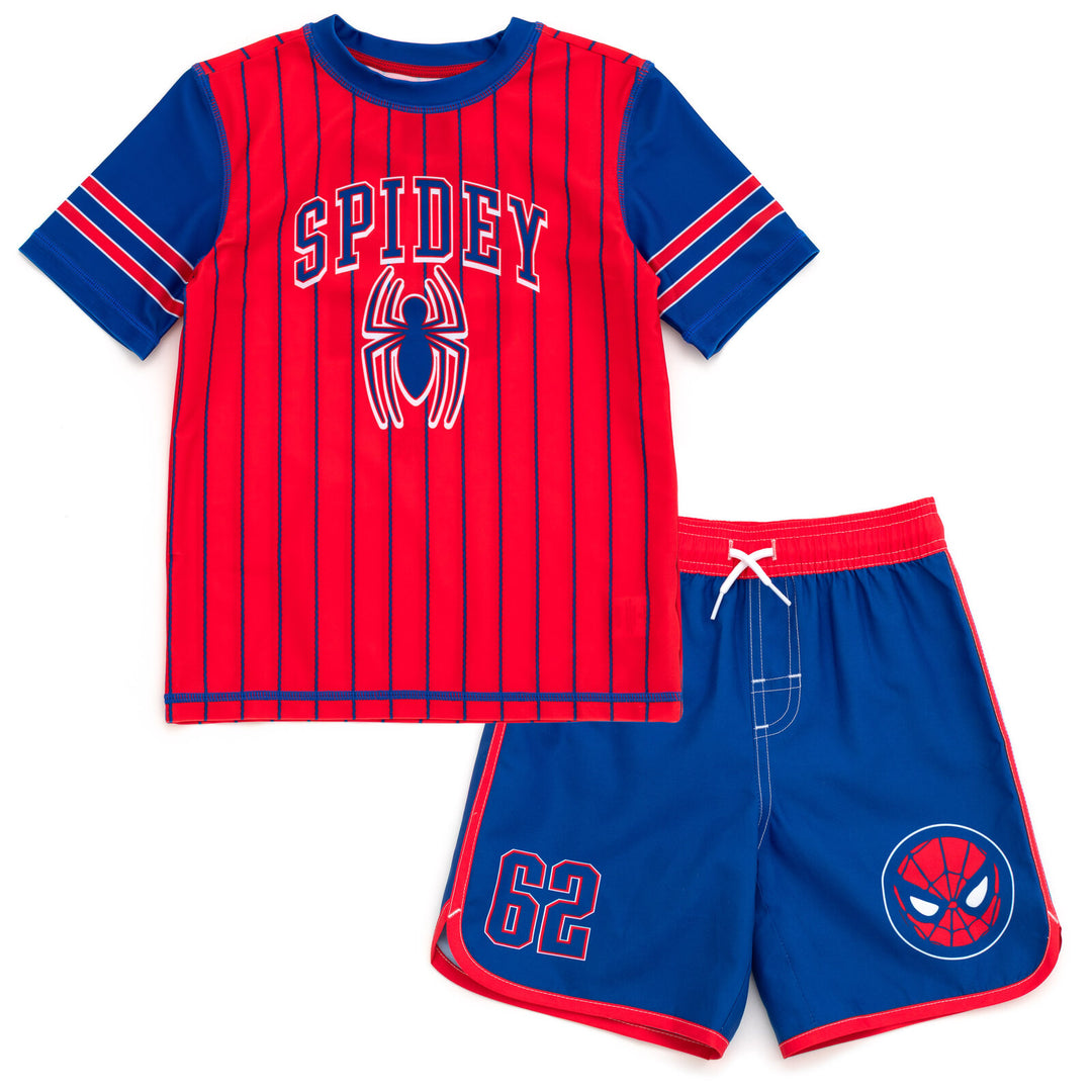 Marvel Spider-Man Boys' 2-Piece Rash Guard and Swim Trunks Set Sport Navy