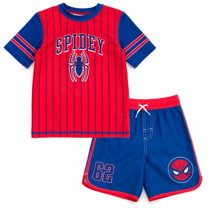 Marvel Spider-Man Boys' 2-Piece Rash Guard and Swim Trunks Set Sport Navy