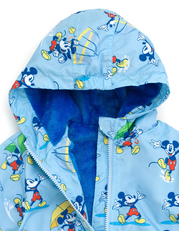 Disney Mickey Mouse Boys' Fleece Hooded Rain Jacket Light Blue