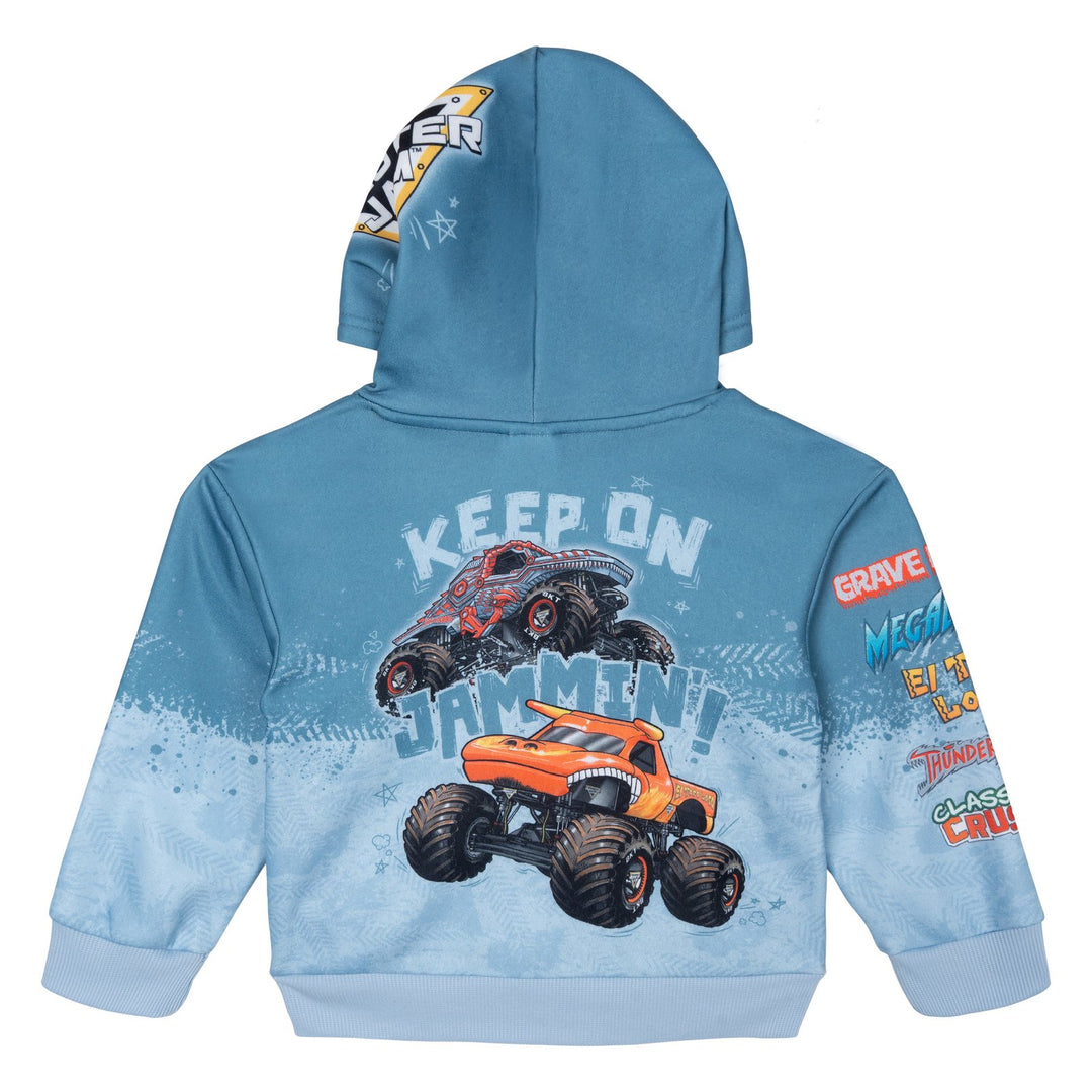 Monster Jam Boys' Sublimated Fleece Hooded Sweatshirt Icy Slate Blue