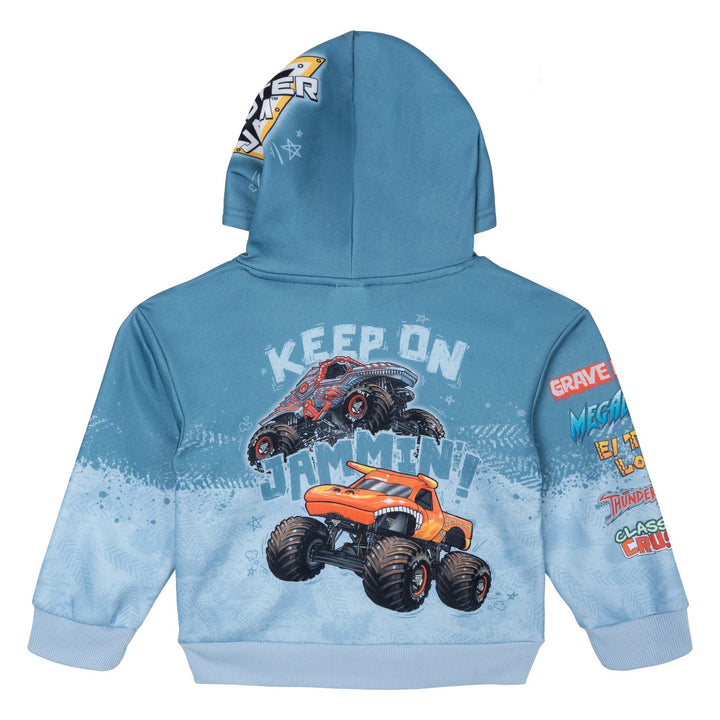 Monster Jam Boys' Sublimated Fleece Hooded Sweatshirt Icy Slate Blue