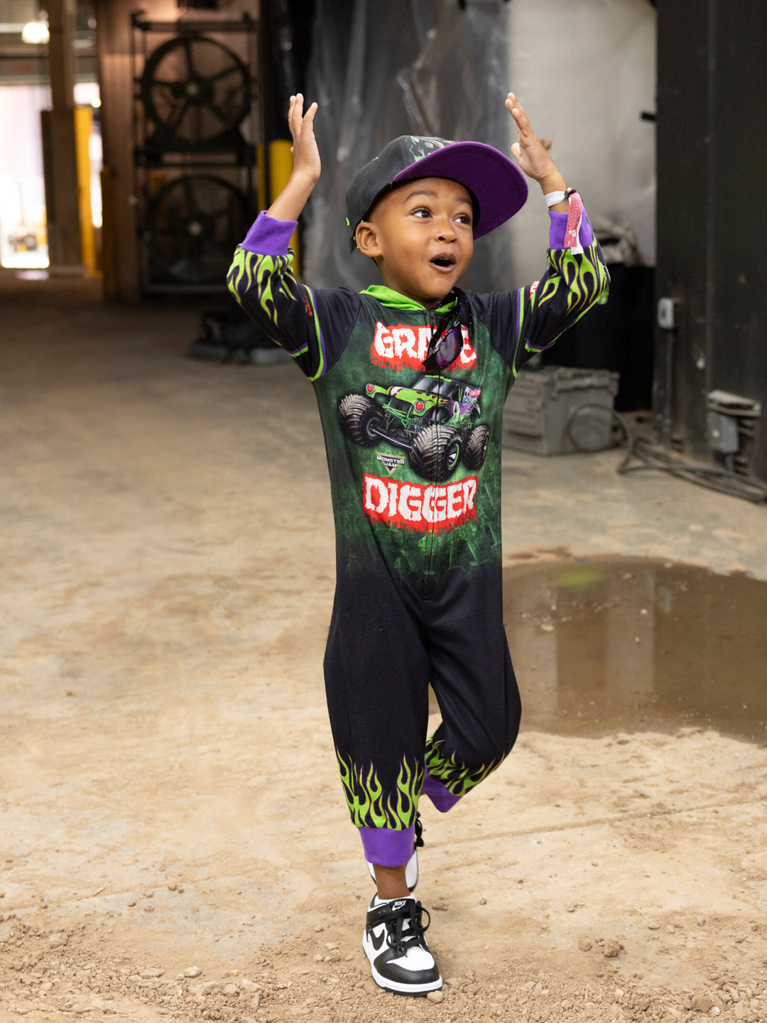 Monster Jam Grave Digger Boys' Fleece Hooded One Piece Green